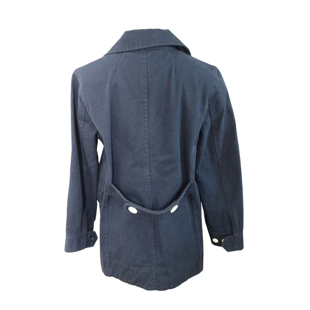 J.Crew Twill Pea Coat 6 Navy Blue Double Breasted White Button Cotton Womens - Picture 3 of 5